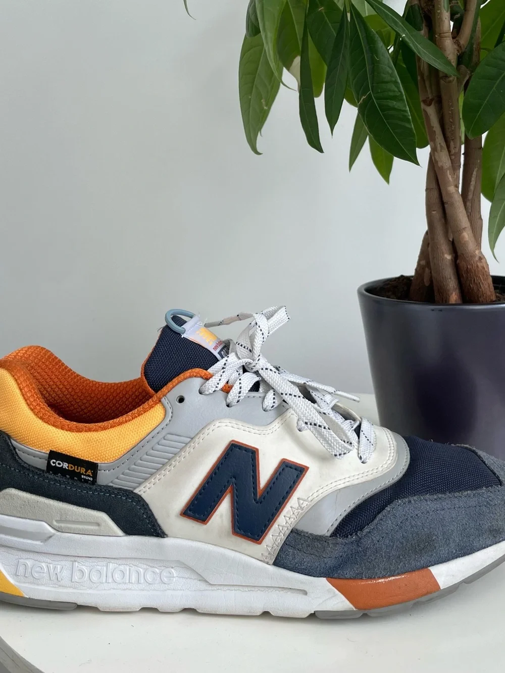 New Balance Men's Athletic Sneakers in Navy, White, Orange